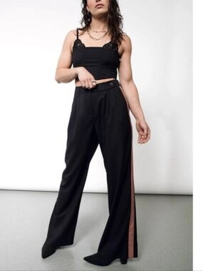 Wildfang The Empower Wide Leg Trousers Womens Black Rose Brown Stripe
